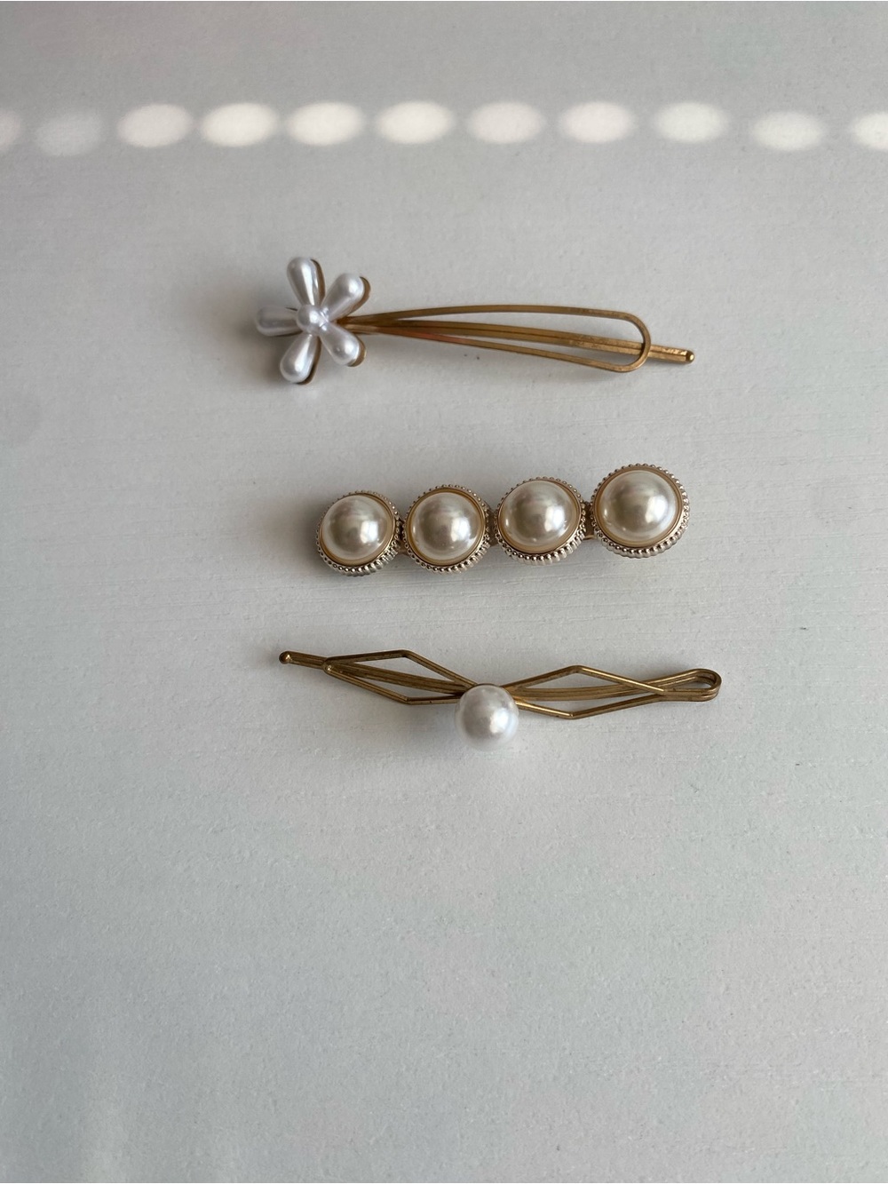 Pearl Accent Gold Hair Clip Set - White Pearls